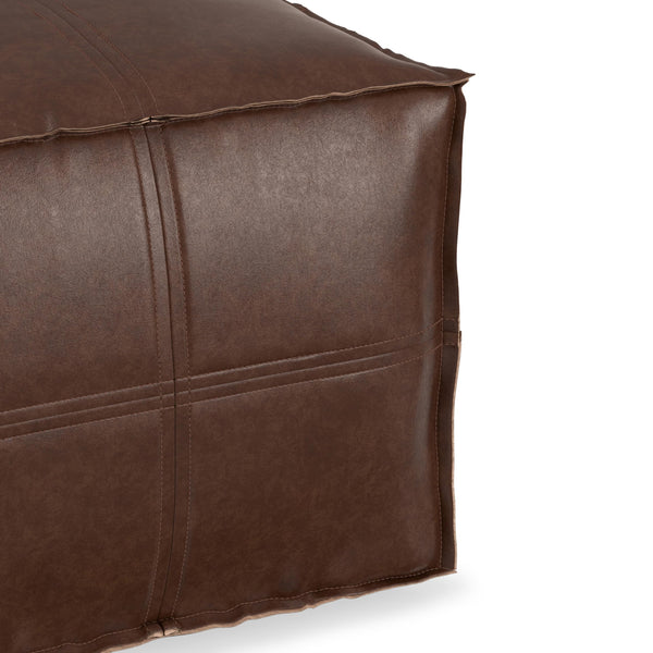 Square Pouf Ottoman – 18" x 18" x 14" | Vegan Leather | Distressed Dark Brown