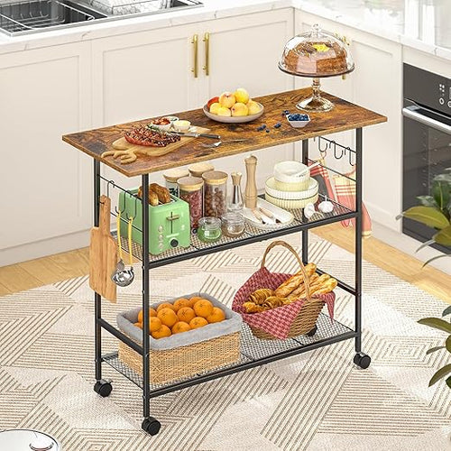 3-Tier Rolling Kitchen Island Cart with Lockable Wheels