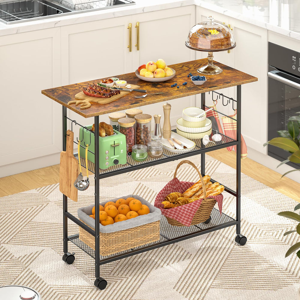 3-Tier Rolling Kitchen Island Cart with Lockable Wheels