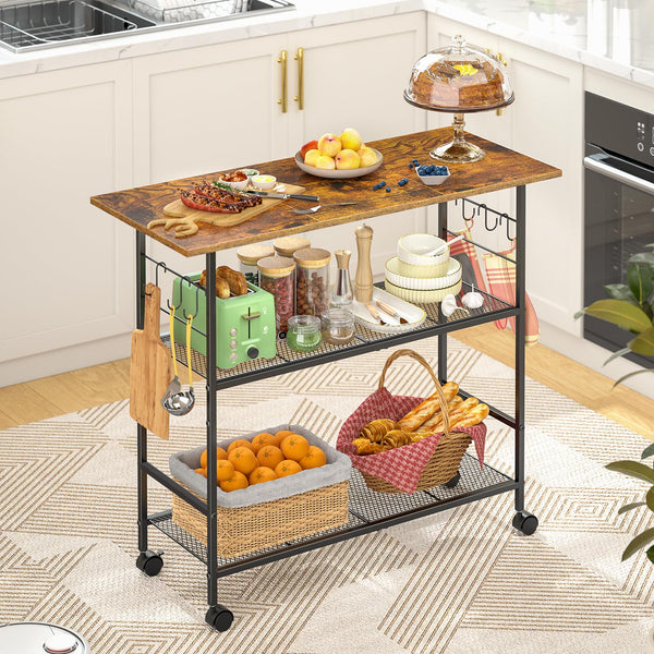 3-Tier Rolling Kitchen Island Cart with Lockable Wheels