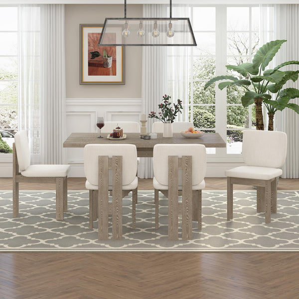 7-Piece Retro Dining Table Set for 6 with Upholstered Chairs