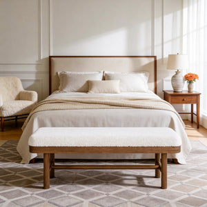 55" Upholstered Bedroom Bench with Faux Shearling Cushion