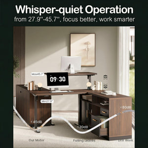 67" L-Shaped Electric Standing Desk with File Cabinets