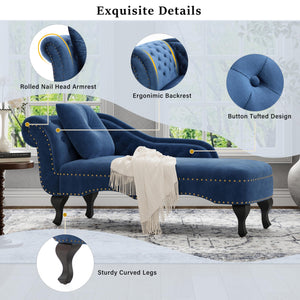 Mid-Century Velvet Chaise Lounge with Scrolled Backrest