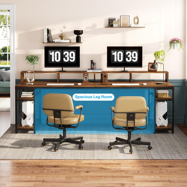 2-Person Desk with Monitor Stand & Storage Shelves, 78.74"