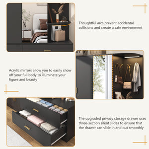 Large Wardrobe Closet with Mirror & Sensor Light – 5 Doors, 2 Drawers