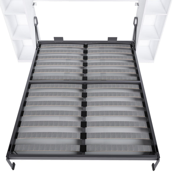 Queen Murphy Bed with Storage Cabinet – White