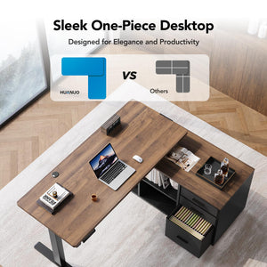 L-Shaped Electric Standing Desk with Drawers & File Cabinet