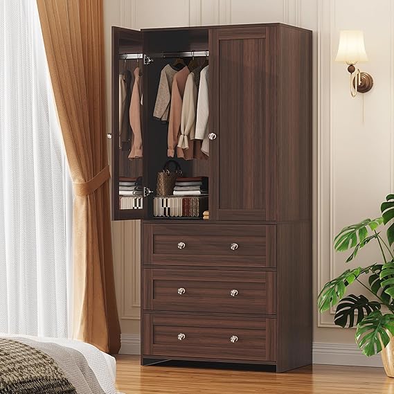 Armoire Wardrobe Closet with Mirror & Drawers