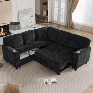 L-Shaped Sectional Sleeper Sofa with Pull-Out Bed & Storage