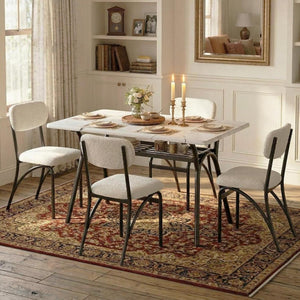 5-Piece Dining Table Set with 4 Boucle Chairs & Storage Shelf
