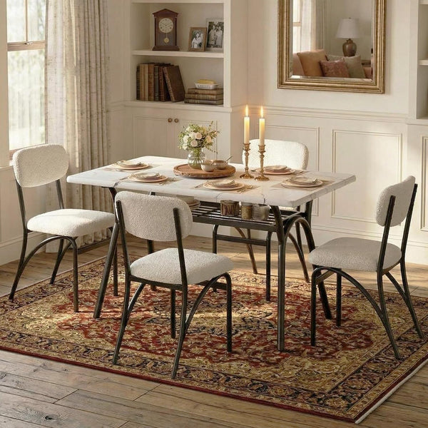 5-Piece Dining Table Set with 4 Boucle Chairs & Storage Shelf