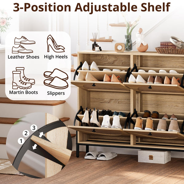 Rattan Shoe Cabinet with 4 Flip Drawers