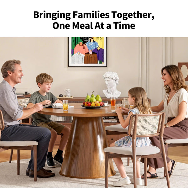 47-Inch Round Dining Table for 4–6 | Mid-Century Modern Fluted Kitchen Table