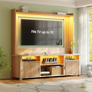 70" Entertainment Center with LED Lights & Charging Station