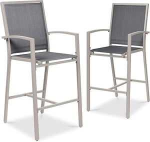 Outdoor Bar Stools Set of 2 – All-Weather Mesh with Armrest