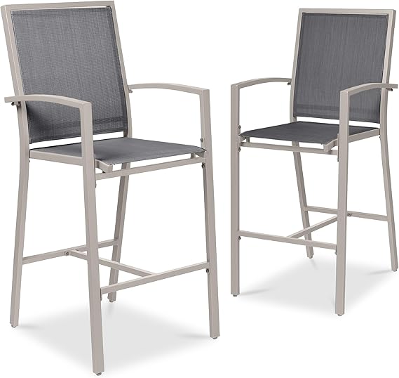 Outdoor Bar Stools Set of 2 – All-Weather Mesh with Armrest