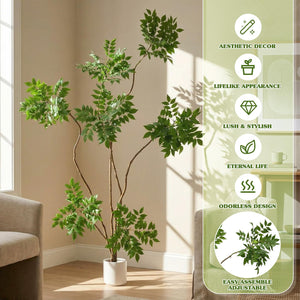 6 ft Artificial Sumac Tree with Pot – Indoor Faux Floor Plant