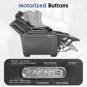 Power Reclining Home Theater Sofa – 3-Seat Leather with USB & Wireless Charging