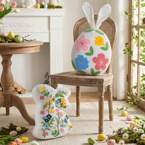 Easter Bunny & Egg Shaped Throw Pillow Set of 2 – Floral Embroidered Decorative Cushions