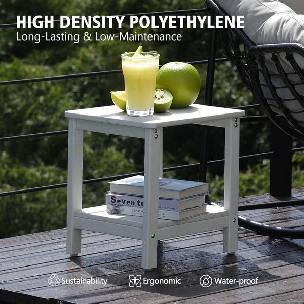 2-Tier Outdoor HDPE Side Table with Storage