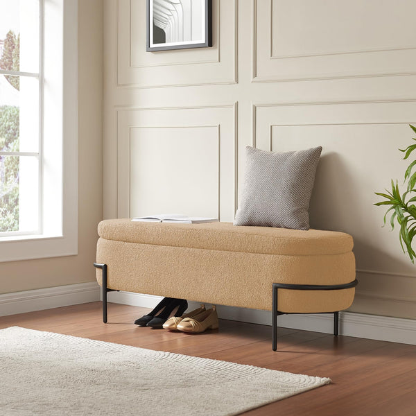 Sherpa Upholstered Storage Ottoman Bench with Metal Legs