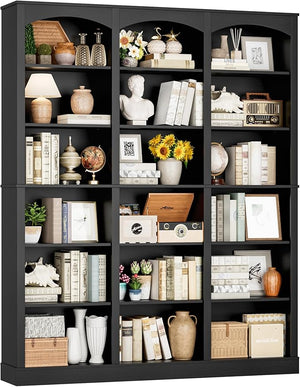 71" 6-Tier Triple Wide Bookcase with Arched Top