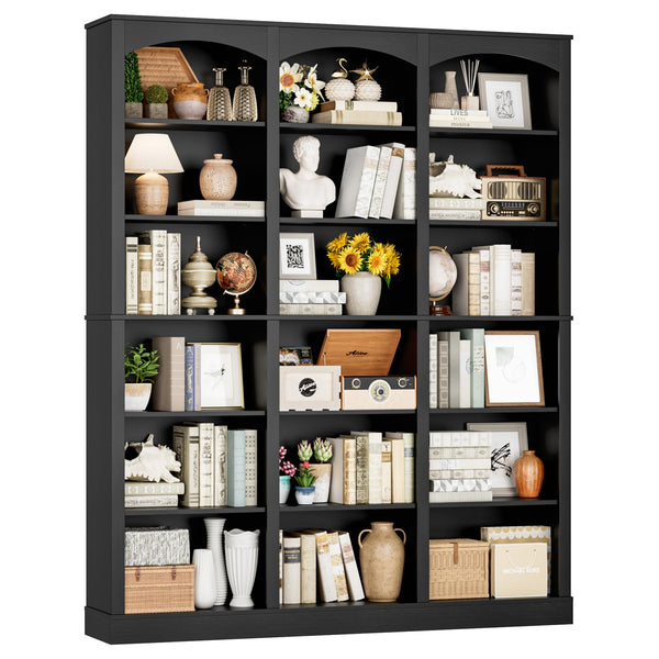 6-Tier Triple Wide Bookcase with Arched Design, 18 Open Shelves