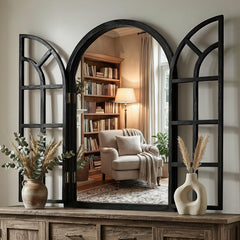 Arched Wood Frame Wall Mirror – Black | Farmhouse Decor