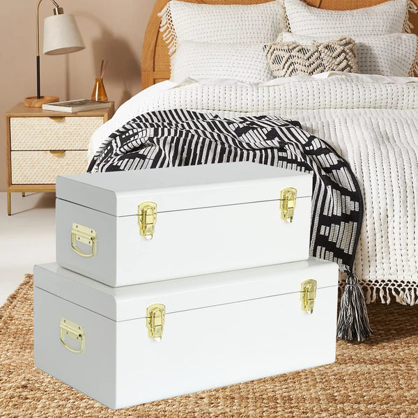 Metal Decorative Storage Trunk Set of 2 with Locking Clasps