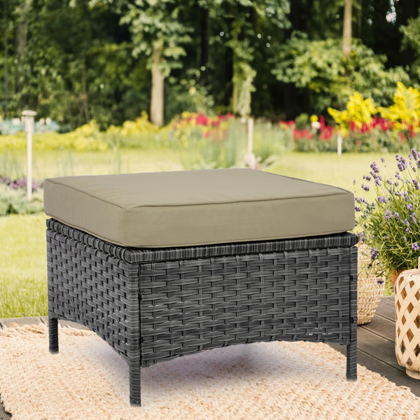 Set of 2 Outdoor Patio Ottomans with Cushions