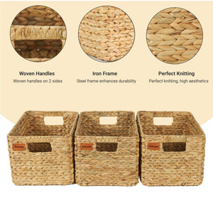 Water Hyacinth Storage Baskets, Set of 3
