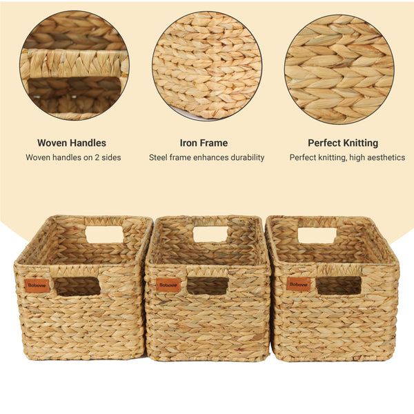 Water Hyacinth Storage Baskets, Set of 3