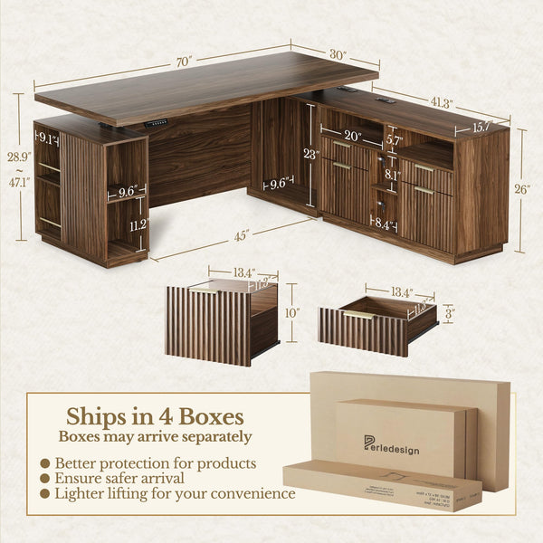 L-Shaped Electric Standing Desk with File Cabinet