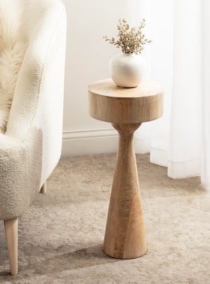 Round Solid Mango Wood Pedestal Drink Table