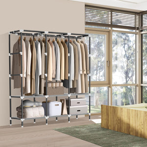 Portable Wardrobe Closet with 3 Hanging Rods & 6 Shelves