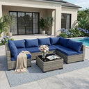 7-Piece Outdoor Wicker Patio Sectional Set with Coffee Table