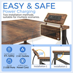 3-Tier Rolling Printer Cart with Power Outlet & Adjustable Shelf