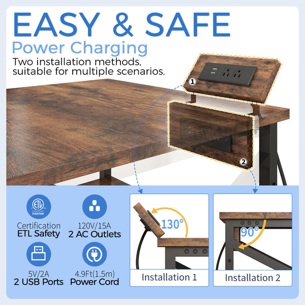 3-Tier Rolling Printer Cart with Power Outlet & Adjustable Shelf