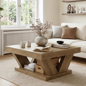 2-Tier Farmhouse Coffee Table with Storage Shelf