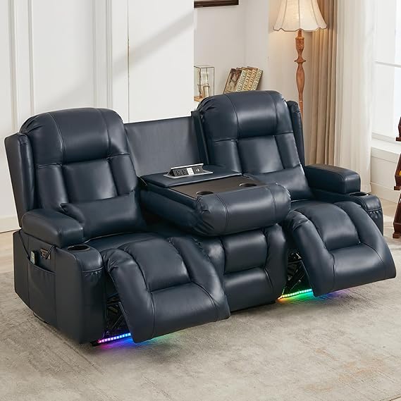 3-Seater Power Reclining Sofa with Console, Massage & Heat