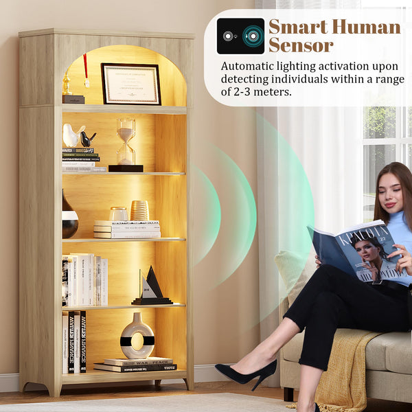 5-Tier Arched Bookshelf with LED Lights