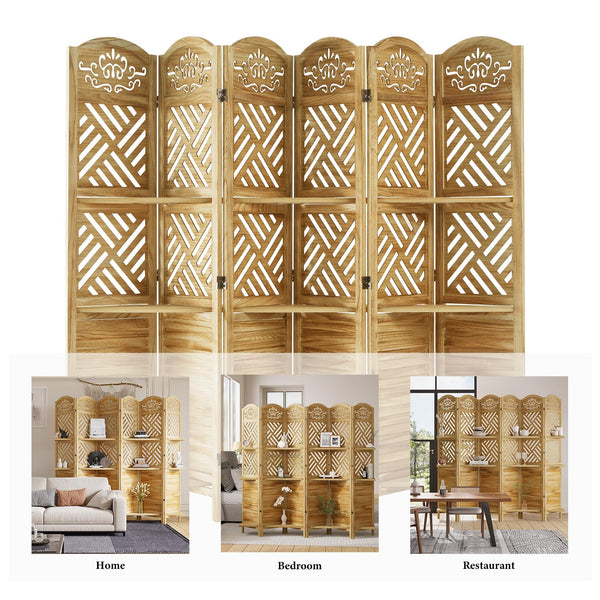 Folding Wood Room Divider with Shelves