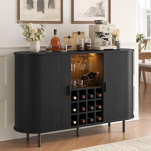 55-Inch Fluted Wine Bar Cabinet with LED Lighting & Charging Station
