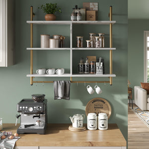 3-Tier Wall Mounted Floating Pipe Shelf with Hooks