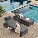 Outdoor PE Rattan Chaise Lounge Chair Set of 2 with Adjustable Backrest & Side Table