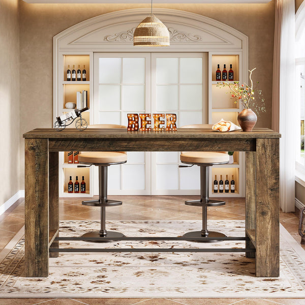 63'' Counter Height Bar Table with Metal Footrests