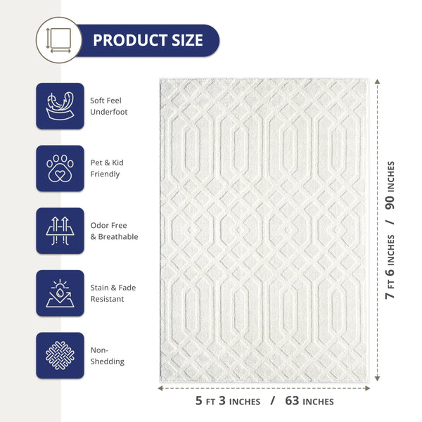 Cream Geometric Diamond Area Rug
