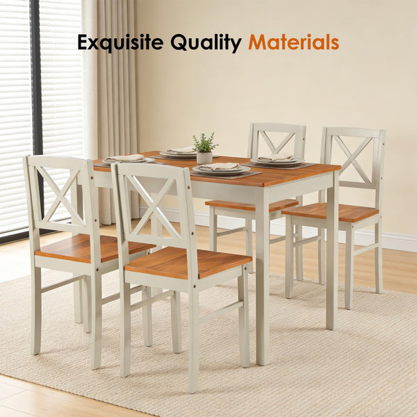5-Piece Farmhouse Dining Table Set with 4 Chairs