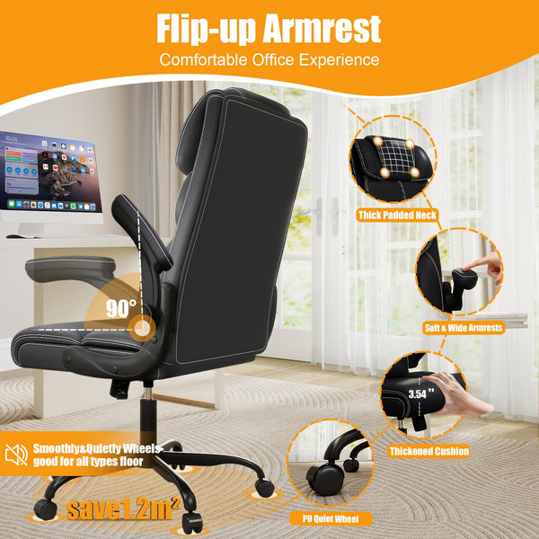 Ergonomic Mid-Back Office Chair with Flip-Up Armrests & Reclining Function